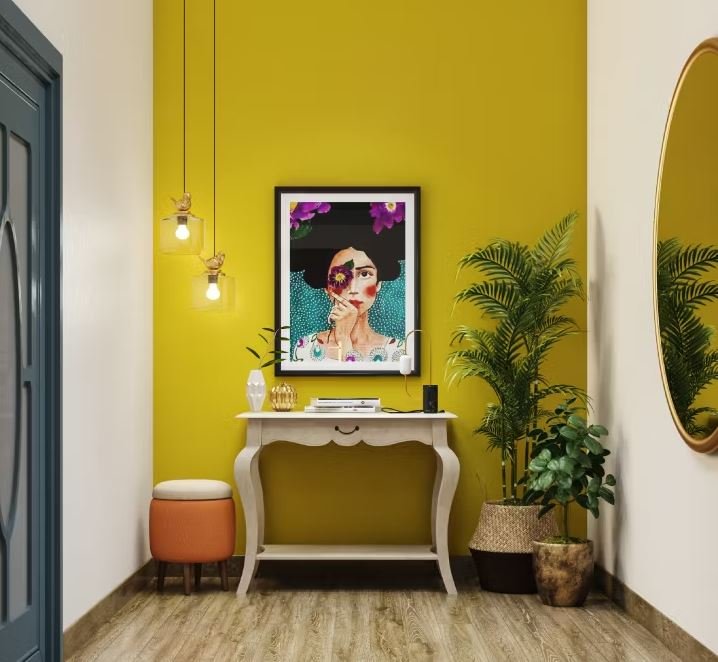 Accent wall design for a small house entrance lobby