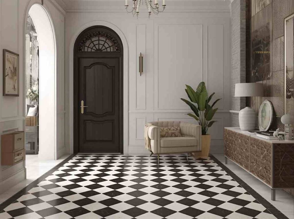 Bold flooring design for a small house entrance lobby design ideas