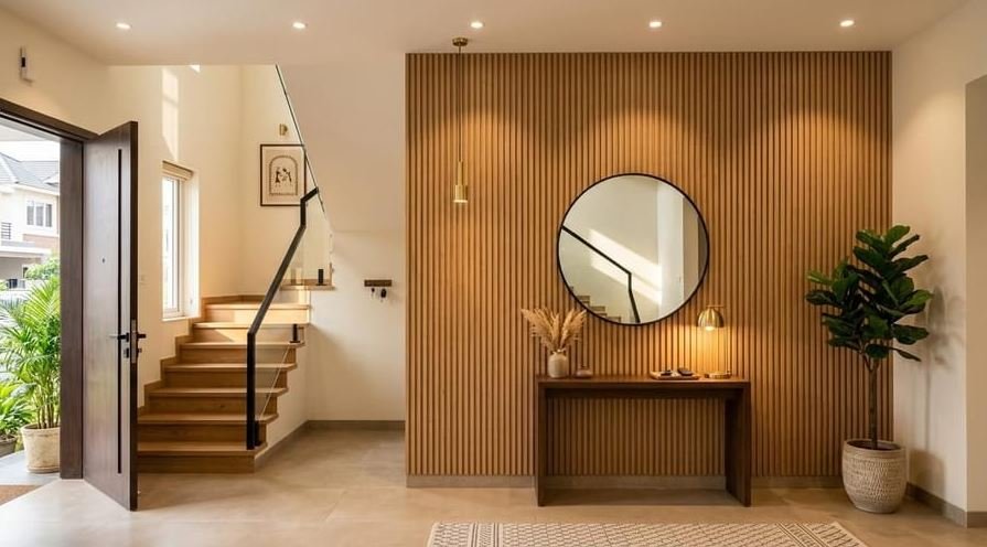 Personalized small house entrance lobby with family photos and décor