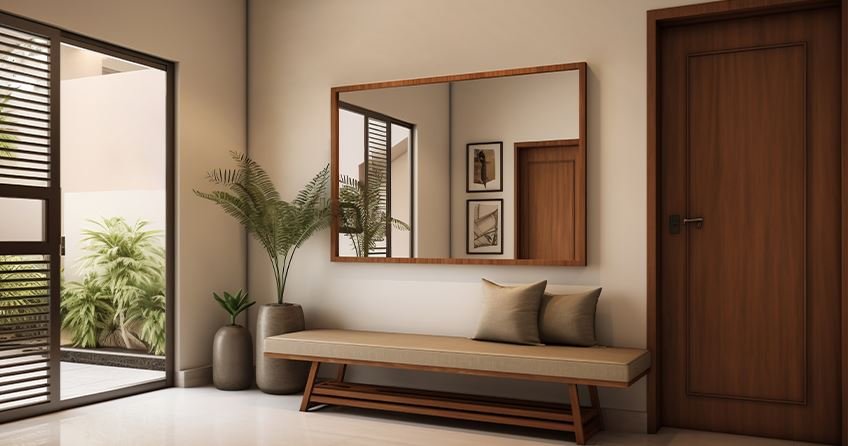 Cozy seating area in a small house entrance lobby