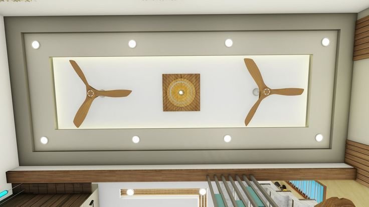 Main Hall Double Fan Ceiling Design Ideas