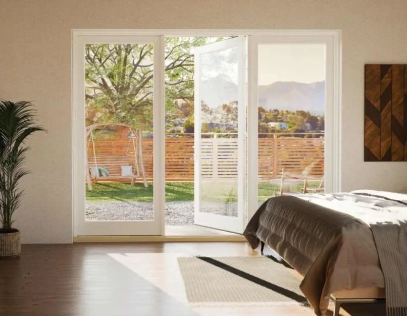 Elegant glass bedroom door design with modern finish