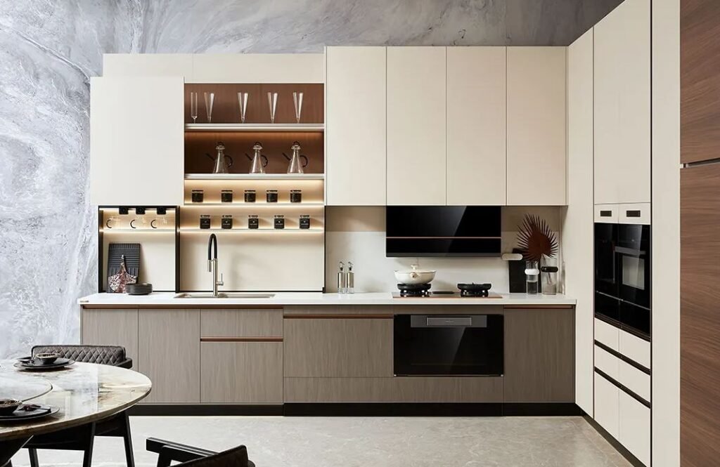 Contemporary kitchen cupboard design featuring minimalist cabinetry