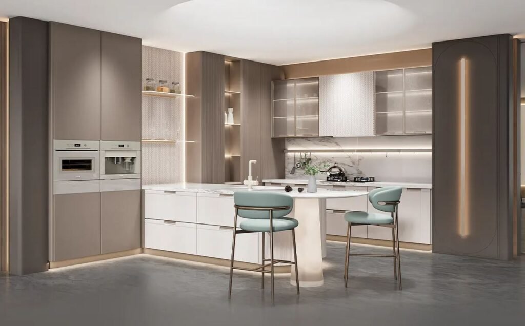 Elegant frameless kitchen cupboard design with clean modern lines