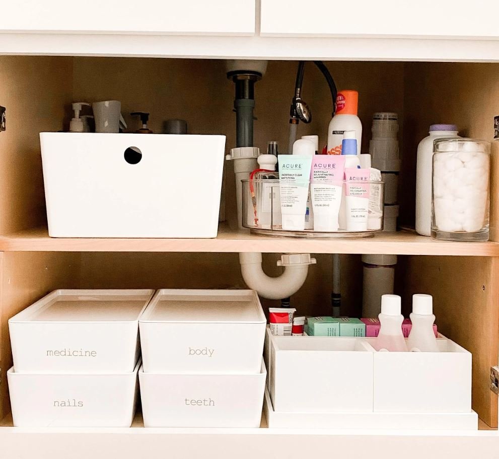 Smart under-sink storage solution with organized kitchen cupboards