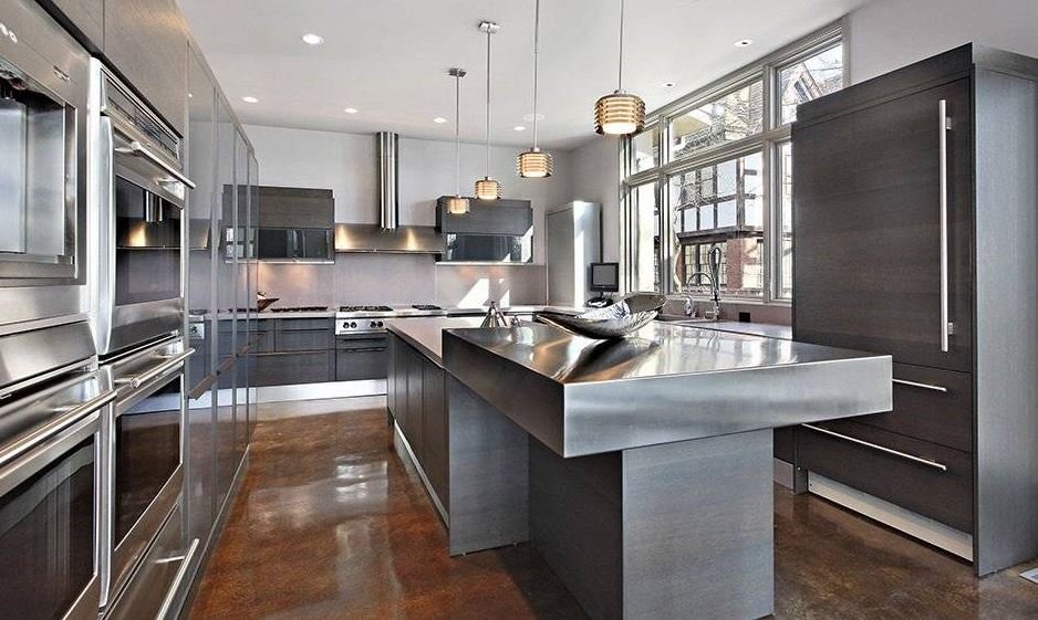 Modern steel kitchen cupboards with durable stainless steel finish