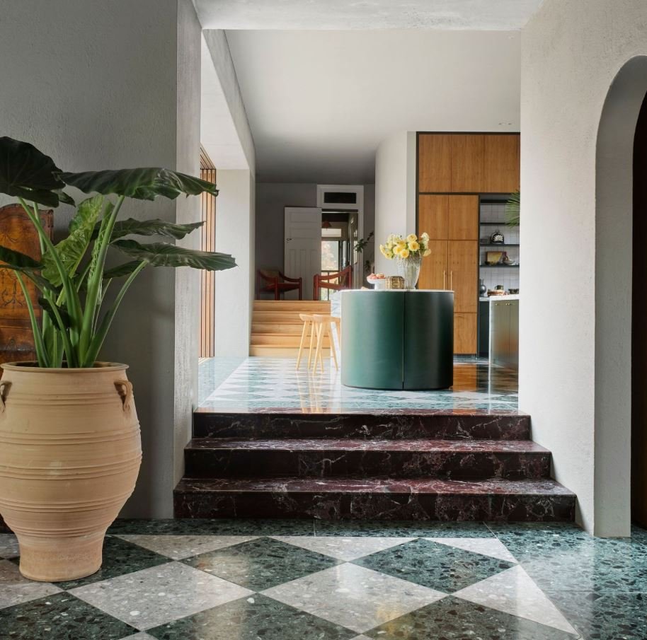 Bold flooring design for a stylish and modern home entryway