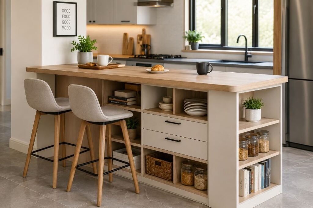 Breakfast counter with built-in storage for better organization