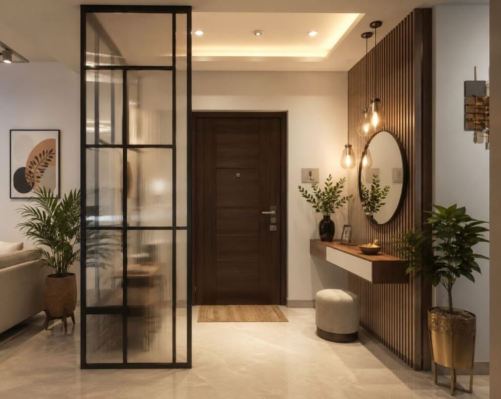 Glass partition entrance lobby design for a modern open interior look