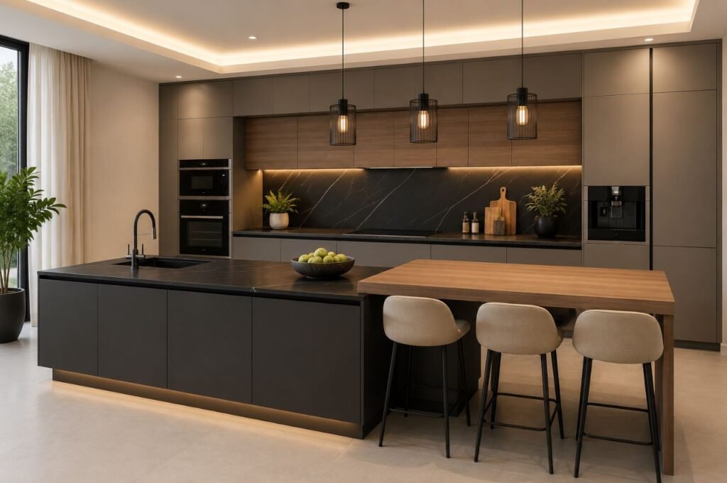 Kitchen island design with breakfast counter for modern homes
