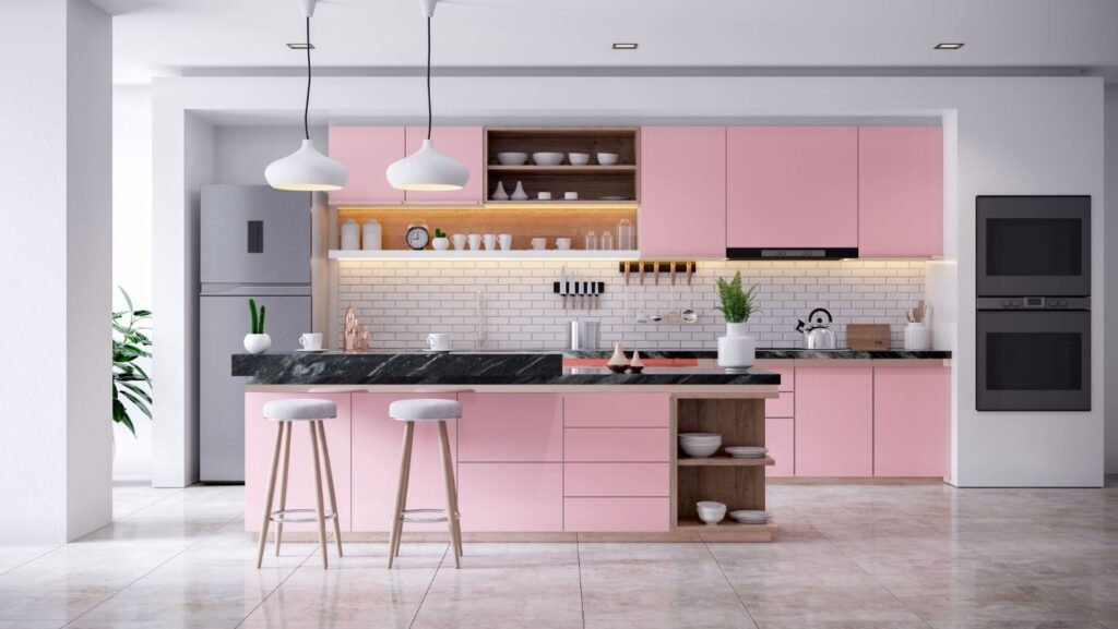 Luxury open kitchen with an elegant breakfast counter design