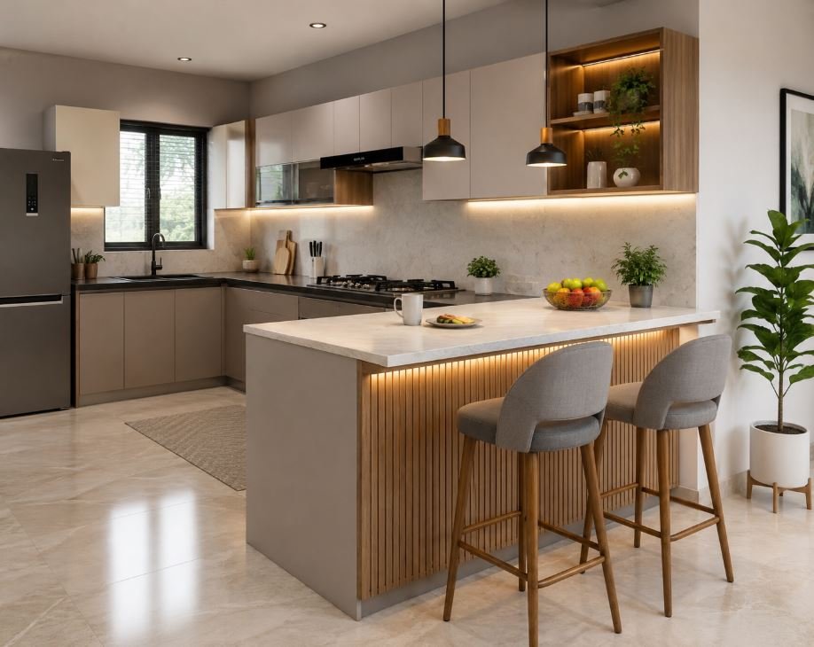 Peninsula kitchen with breakfast counter design for compact spaces
