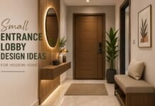 Small Entrance Lobby Design Ideas for Modern Homes Small entrance lobby design ideas for modern homes with stylish decor, wooden accents, mirror, lighting, and space-saving furniture