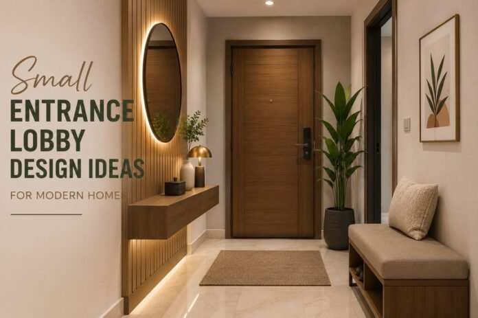Small Entrance Lobby Design Ideas for Modern Homes Small entrance lobby design ideas for modern homes with stylish decor, wooden accents, mirror, lighting, and space-saving furniture