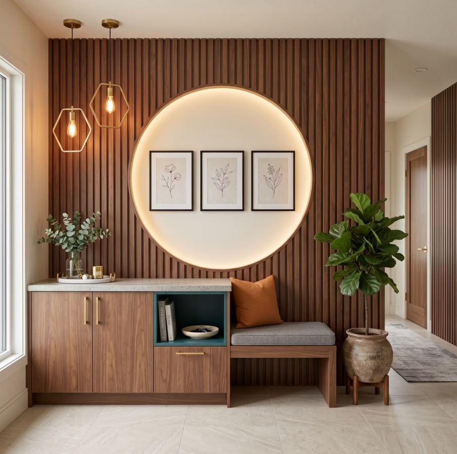 Textured wall design ideas for adding style to a small entrance lobby