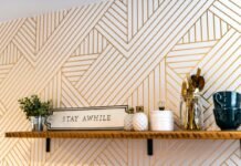 Handcrafted Floating Wooden Shelves Step-by-Step Installation for Blank Walls Handcrafted solid wood floating shelves mounted on a wall displaying decorative kitchenware and ceramics
