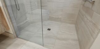 Walk-In Shower Tile Layout Inspirations for Contemporary Master Bathrooms Contemporary master bathroom walk-in shower tile layout with large format porcelain and recessed niche