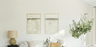 Warm Neutral Paint Color Palettes for Sunlit Living Rooms and Hallways Warm neutral paint color palette in a bright sunlit modern living room with natural wood finishes