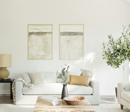 Warm Neutral Paint Color Palettes for Sunlit Living Rooms and Hallways Warm neutral paint color palette in a bright sunlit modern living room with natural wood finishes