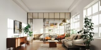 Space-Saving Studio Apartment Room Dividers and Multifunctional Partition Systems Modern studio apartment room divider and sliding glass partition system separating living and bedroom areas